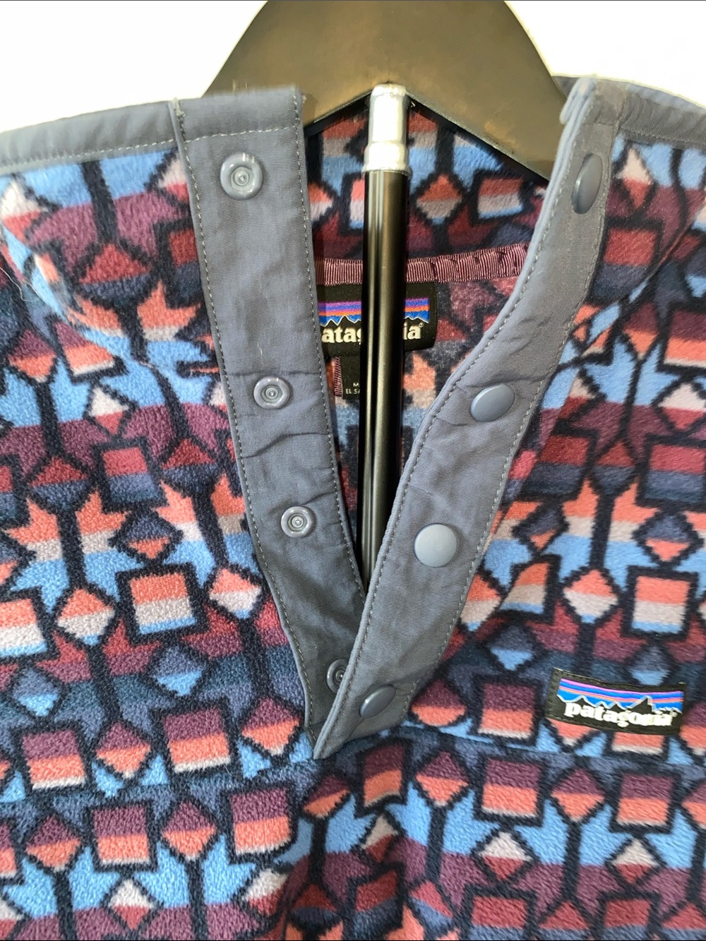 Patagonia Pullover Loose Snap Placket Polyester Fleece Geometric Outdoors Small - Picture 6 of 12